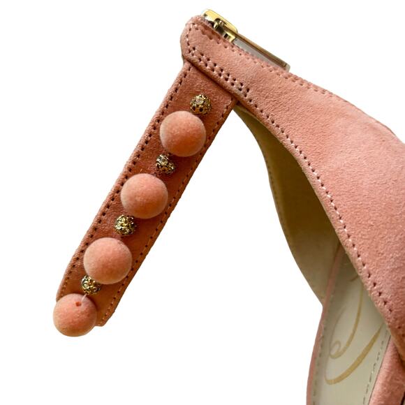 Sam Edelman Women’s Luella Pink Pom Pom Heels Beaded Dress Sandals Size 7.5 - Picture 5 of 9